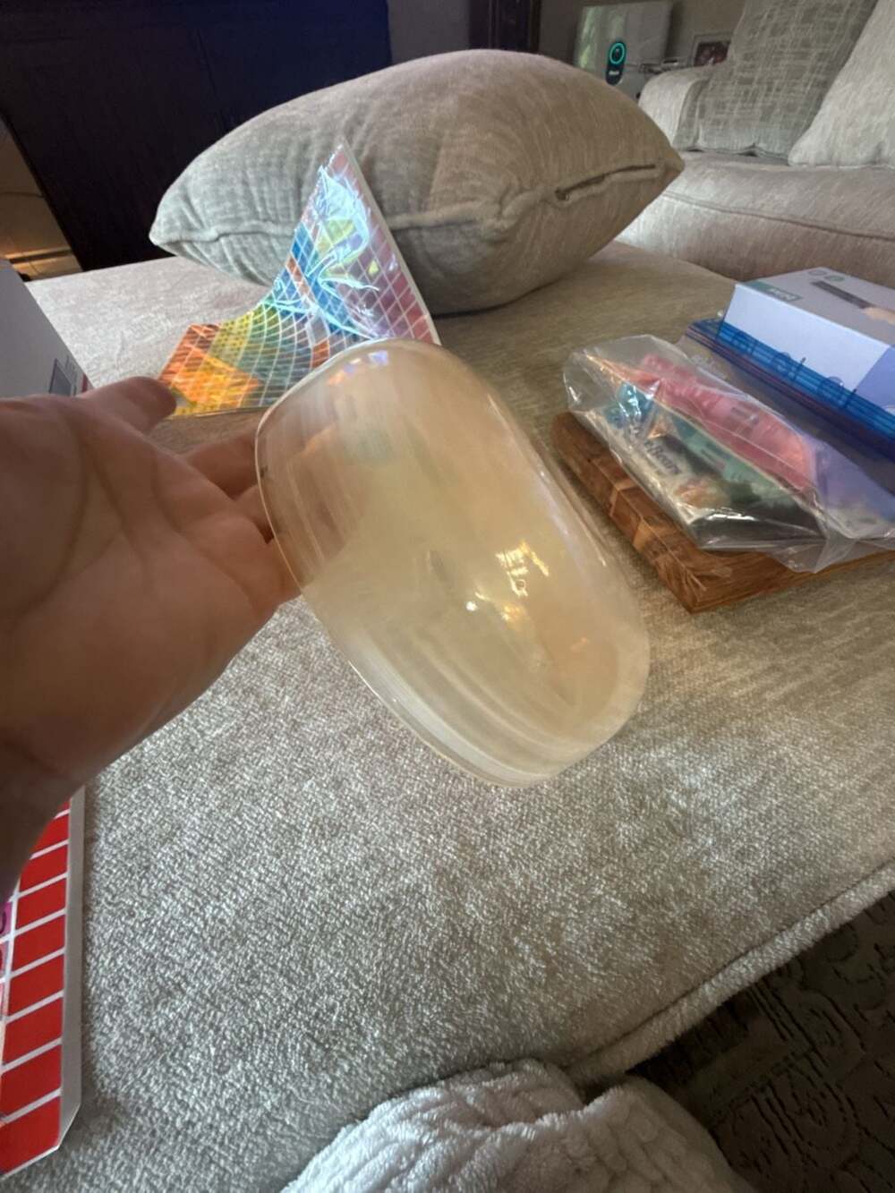 Opalescent Peach Tinted Glass Decorative Bowl